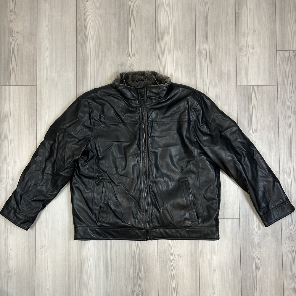 Calvin Klein Men's Size XXL Faux Lamb Leather Moto Jacket‎ Faux Fur Lining Black